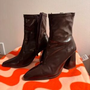 stradivarius Dark Brown Pointed Toe Block Heel Ankle Boots